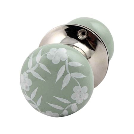 Sage Green Floral Mortice Handle 2.25